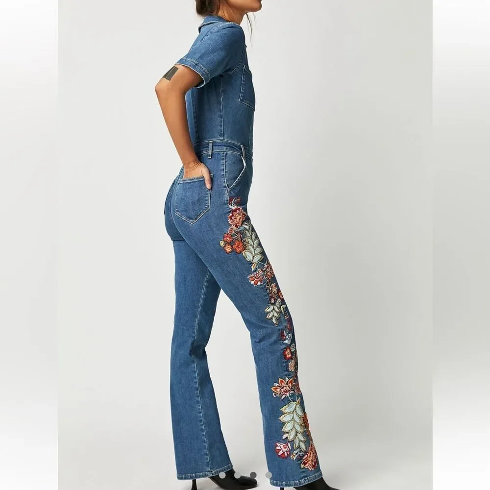 Driftwood x Free People Embroidered Denim Jumpsuit - Picture 3 of 8